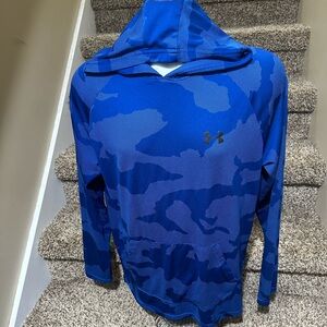 *UNDER ARMOUR Loose Heat Gear* athletic mens hoodie shirt - L - blue camo!
